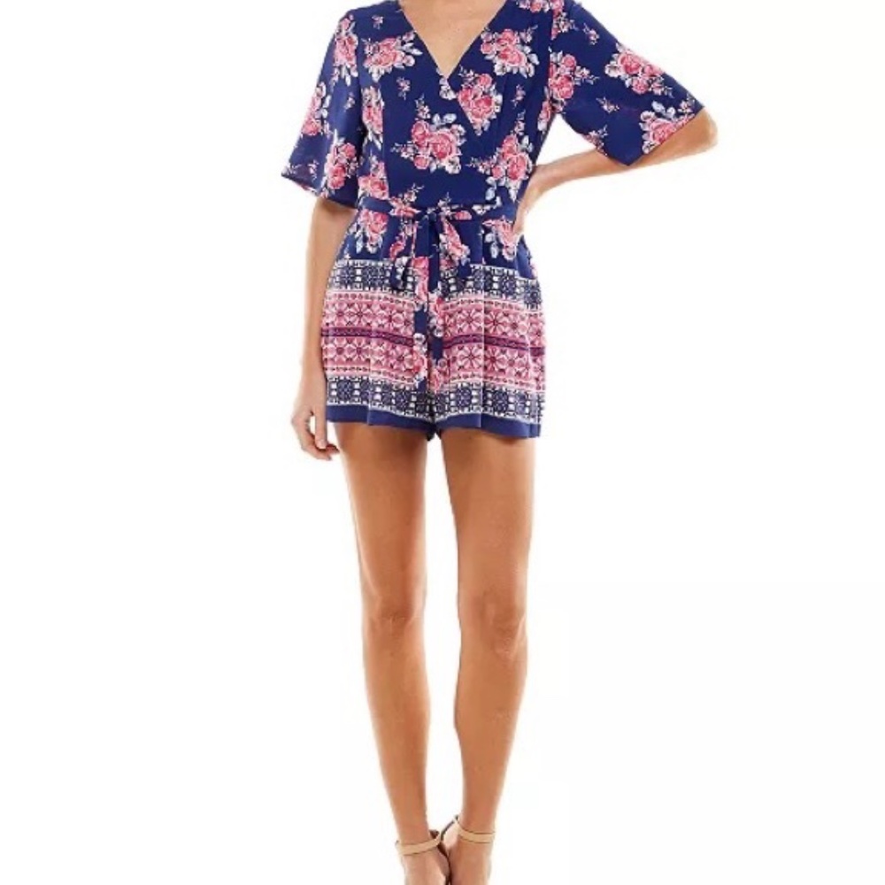 TRIXXI Romper Size XS Blue Boho Floral Resort Picnic Day Out